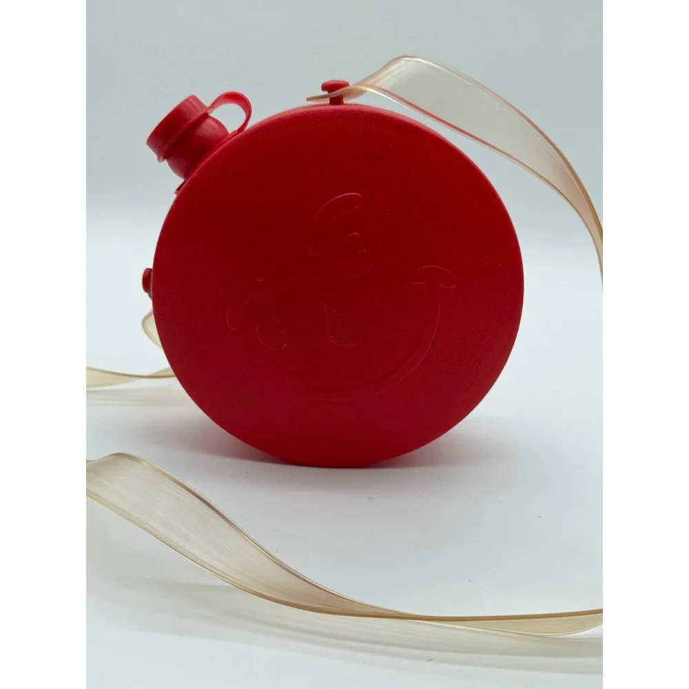 Vintage Kool-Aid Man‎ Red Plastic Canteen Water Bottle with Strap Retro 1980s